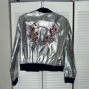 ZARA Metallic Silver Bomber Jacket